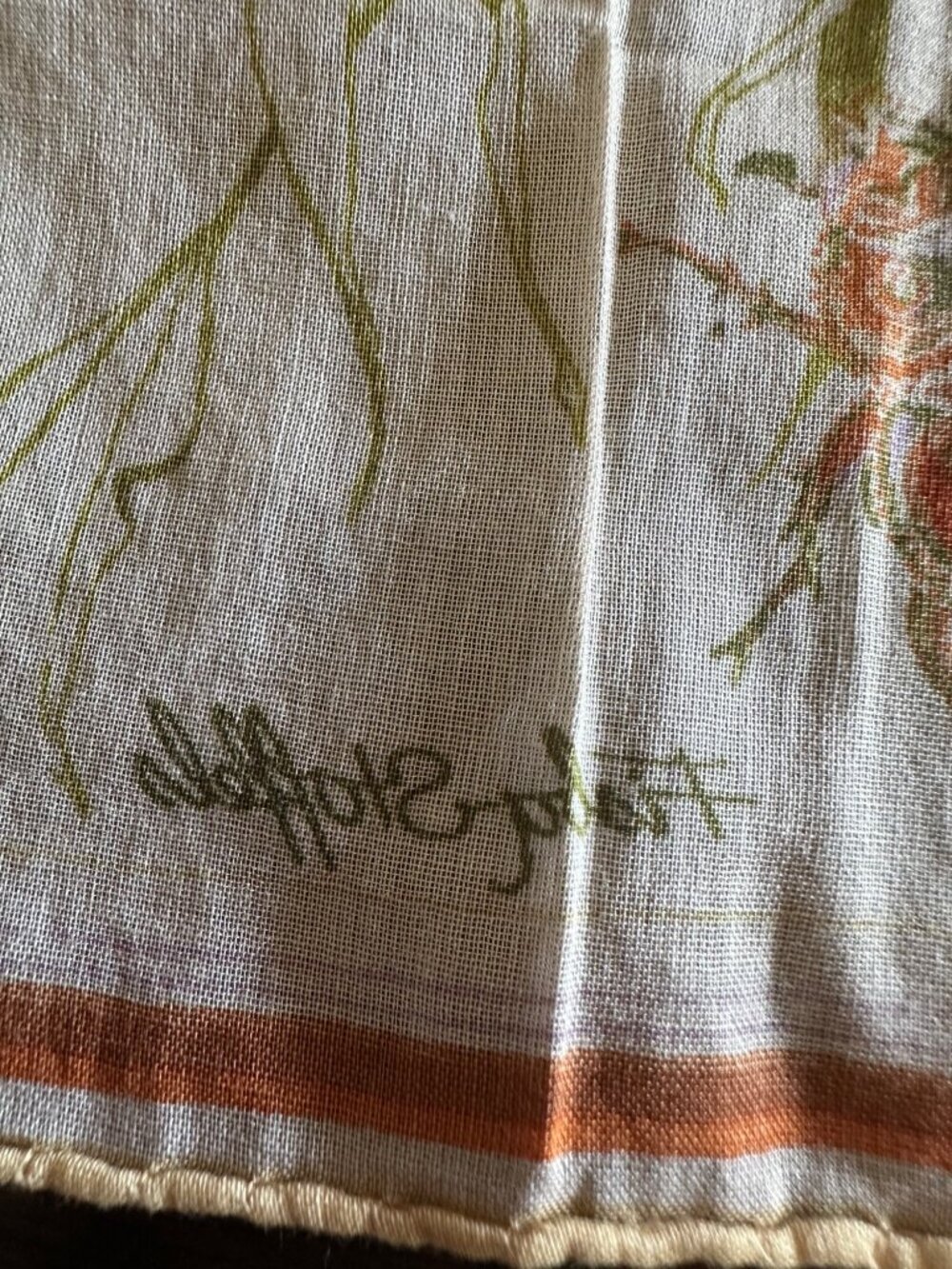 Vintage Flora Stoffels Handkerchief With Orange Roses & Bugs Print - Picture 13 of 16